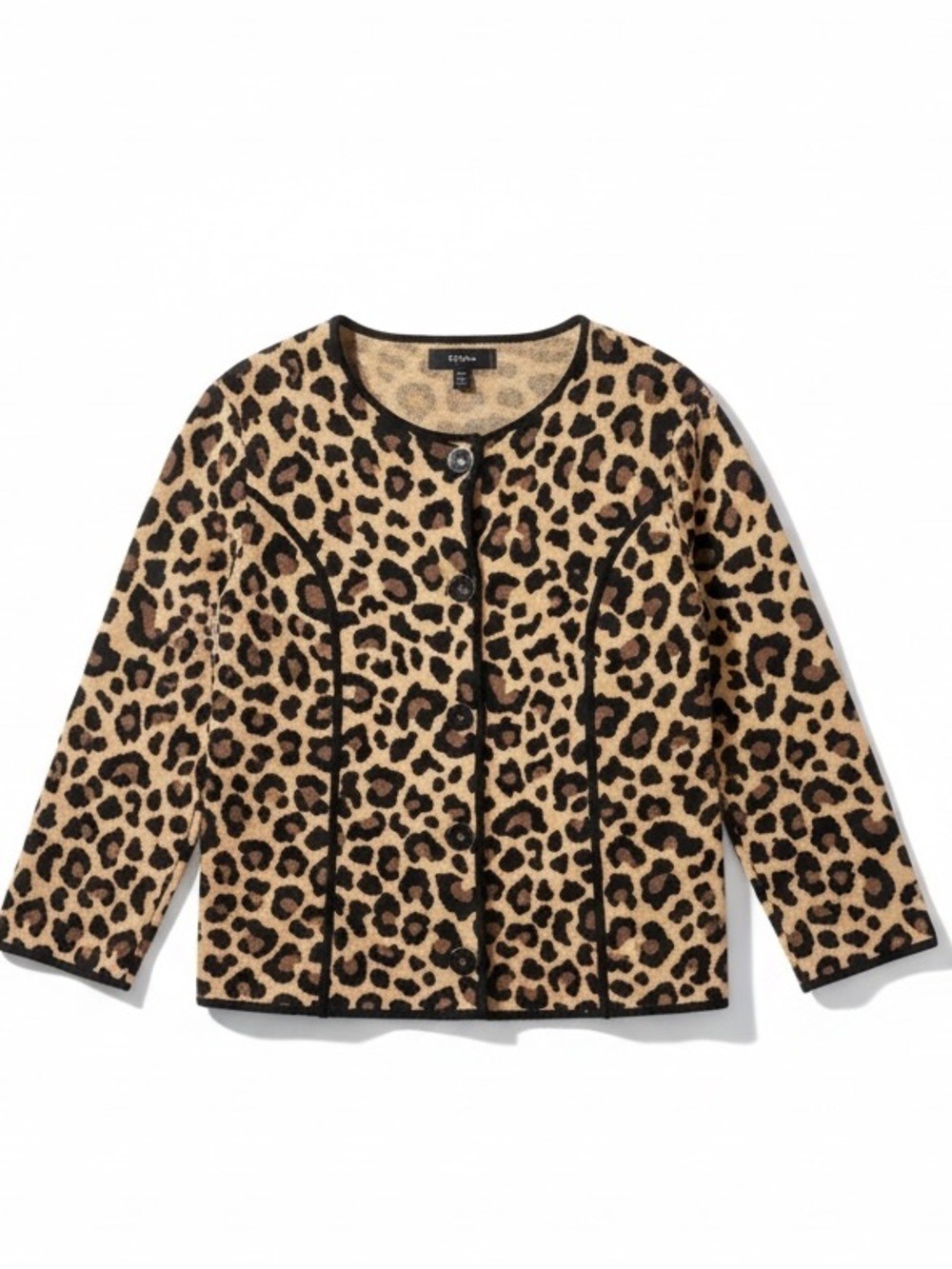 Jones New York Leopard Print Knit Cardigan Sweater Size Small S Button Down